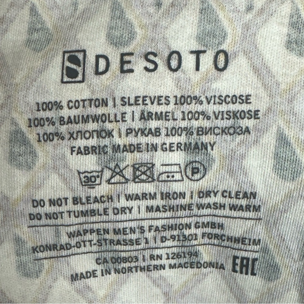 DESOTO Women's Size S Purple Cream Geometric Print Cotton Viscose Blouse Long Sl - Picture 5 of 6